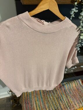 Ann Taylor Short-Sleeve Crew Neck Sweater in Blush